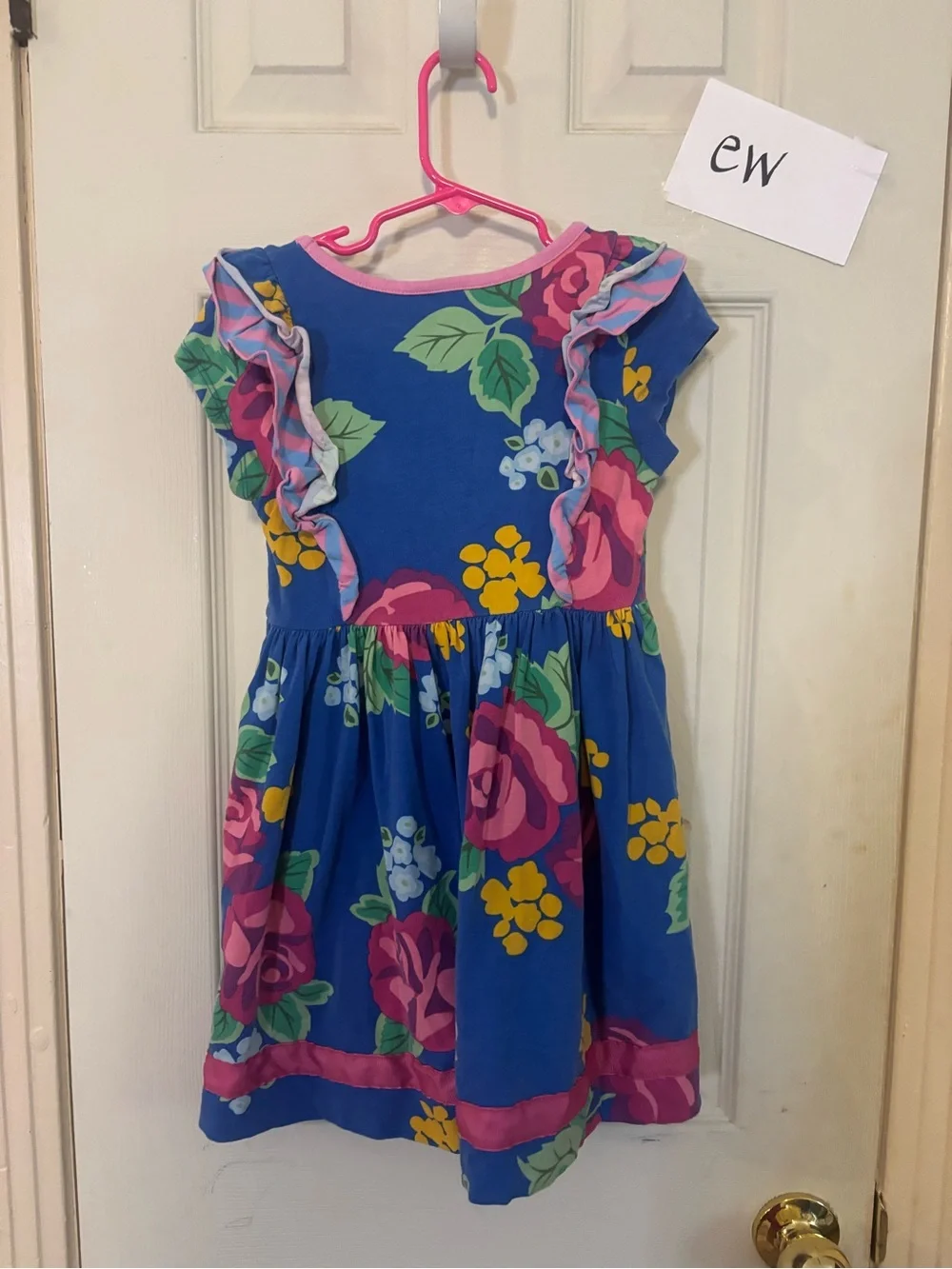 Matilda Jane Bright Blue Floral Ruffle Dress with Pink Accents